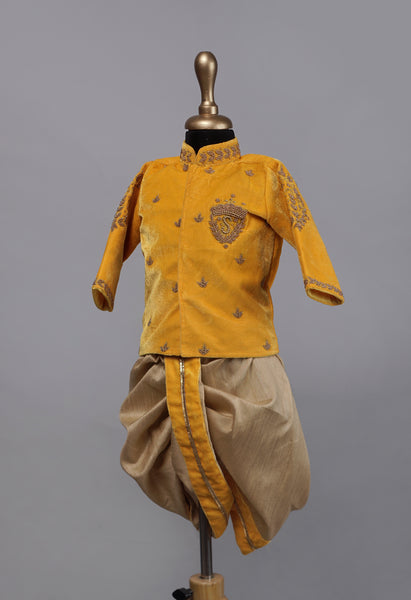 Mustard Embroidered Kurta and Dhoti Set – Royal Baby Ethnic Wear