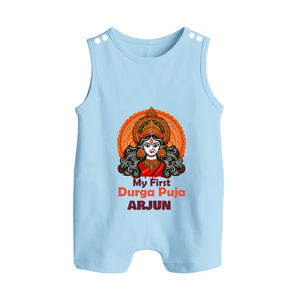 My First Durga Puja Romper Suit | Personalized Baby Romper Suit for Navratri - BABY BLUE - 0 - 5 Months Old (Chest 18")