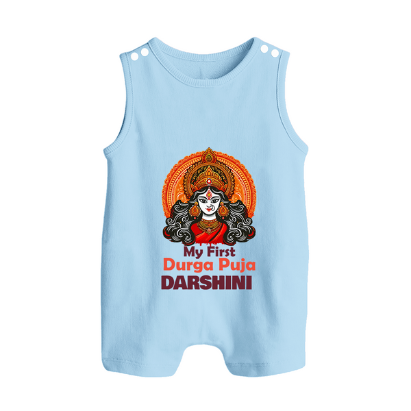 My First Durga Puja Divine Goddess Button Romper - BABY BLUE - New Born (Chest 18")