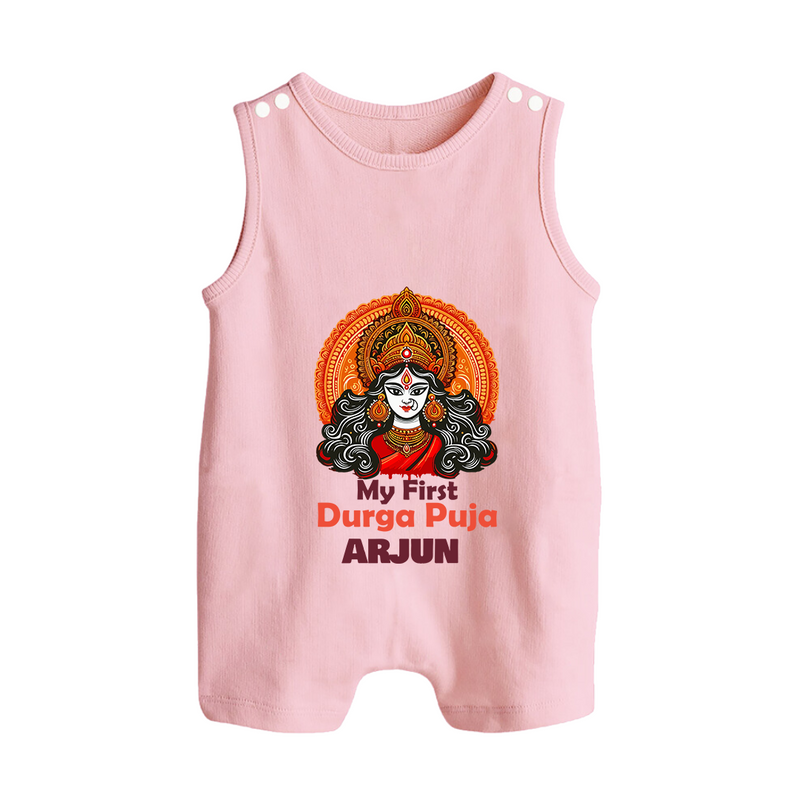 My First Durga Puja Romper Suit | Personalized Baby Romper Suit for Navratri - BABY PINK - 0 - 5 Months Old (Chest 18")