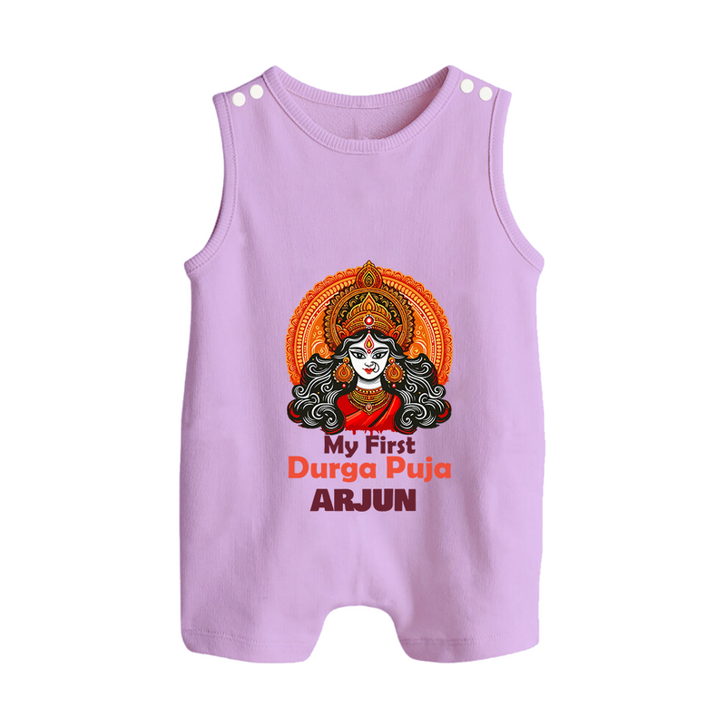 My First Durga Puja Romper Suit | Personalized Baby Romper Suit for Navratri - LILAC - 0 - 5 Months Old (Chest 18")