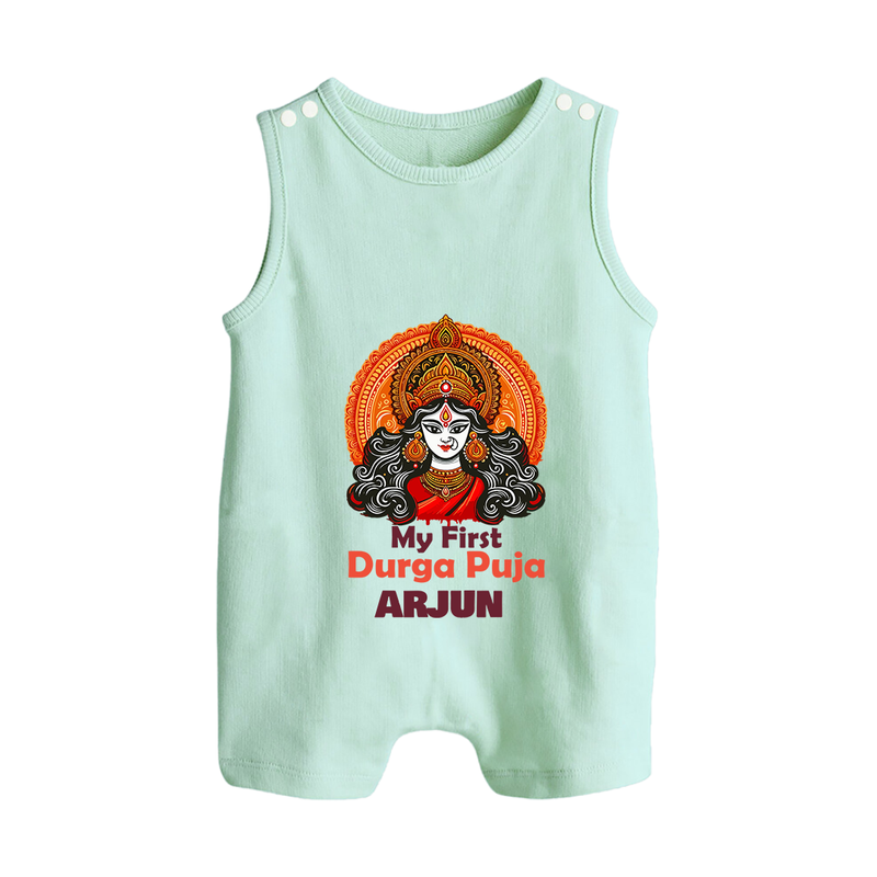 My First Durga Puja Romper Suit | Personalized Baby Romper Suit for Navratri - MINT GREEN - 0 - 5 Months Old (Chest 18")