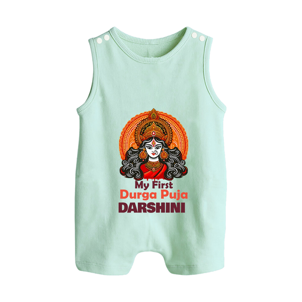 My First Durga Puja Divine Goddess Button Romper - MINT GREEN - New Born (Chest 18")