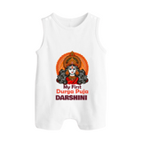 My First Durga Puja Divine Goddess Button Romper - WHITE - New Born (Chest 18")