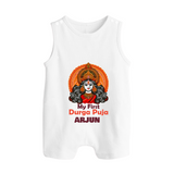 My First Durga Puja Romper Suit | Personalized Baby Romper Suit for Navratri - WHITE - 0 - 5 Months Old (Chest 18")