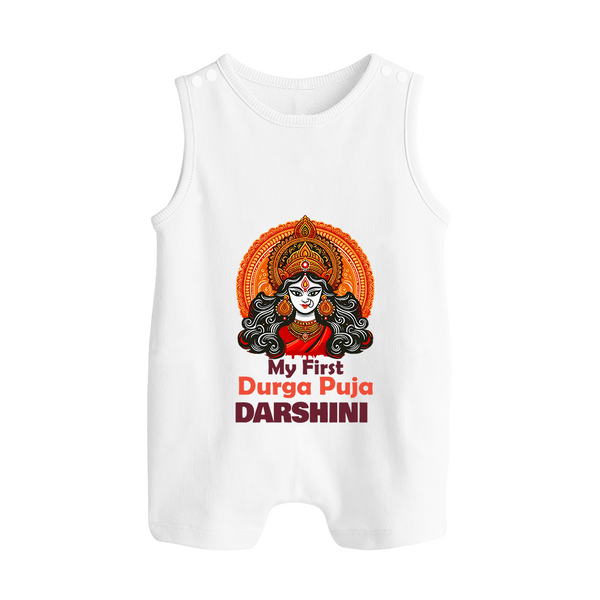 My First Durga Puja Divine Goddess Button Romper - WHITE - New Born (Chest 18")