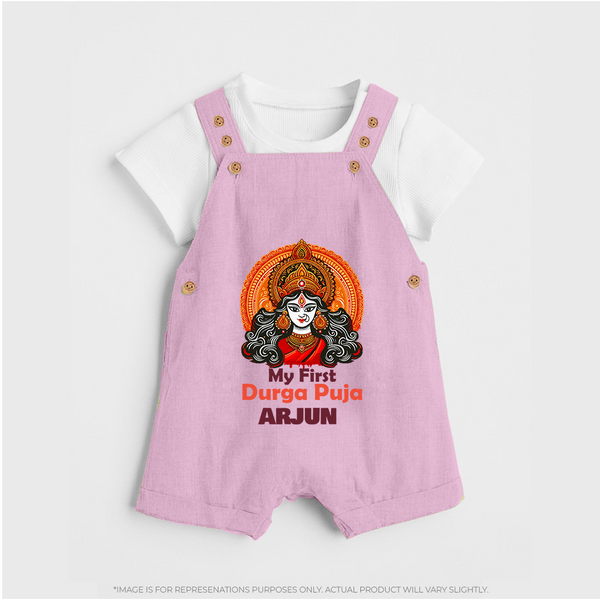 My First Durga Puja Dungaree Set | Personalized Baby Dungaree Set for Navratri - BABY PINK - 0 - 5 Months Old (Chest 18")