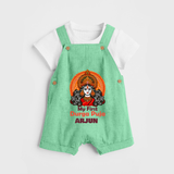 My First Durga Puja Dungaree Set | Personalized Baby Dungaree Set for Navratri - GREEN - 0 - 5 Months Old (Chest 18")