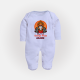 My First Durga Puja Sleep Suit | Personalized Baby Sleep Suit for Navratri - BABY BLUE - New Born (Chest 7.5")