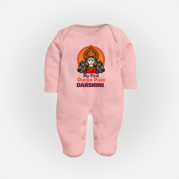My First Durga Puja Divine Goddess Full Body Suit - BABY PINK - New Born (Chest 7.5")