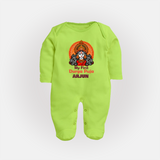 My First Durga Puja Sleep Suit | Personalized Baby Sleep Suit for Navratri - LIME GREEN - New Born (Chest 7.5")
