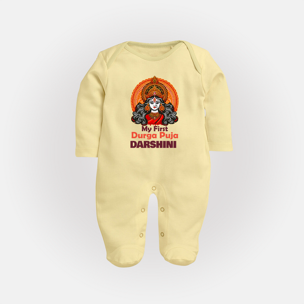 My First Durga Puja Divine Goddess Full Body Suit - PASTEL YELLOW - New Born (Chest 7.5")