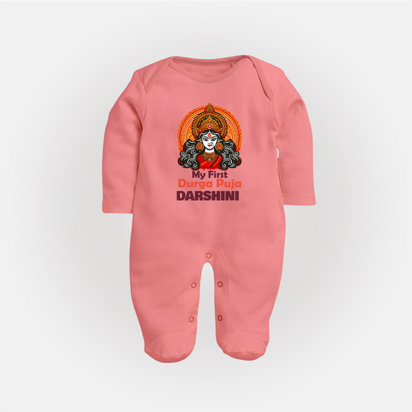 My First Durga Puja Divine Goddess Full Body Suit - PEACH - New Born (Chest 7.5")