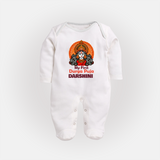 My First Durga Puja Divine Goddess Full Body Suit - WHITE - New Born (Chest 7.5")