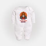 My First Durga Puja Sleep Suit | Personalized Baby Sleep Suit for Navratri - WHITE - New Born (Chest 7.5")