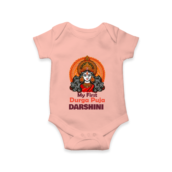 My First Durga Puja Divine Goddess Romper - PEACH - New Born (Chest 14")
