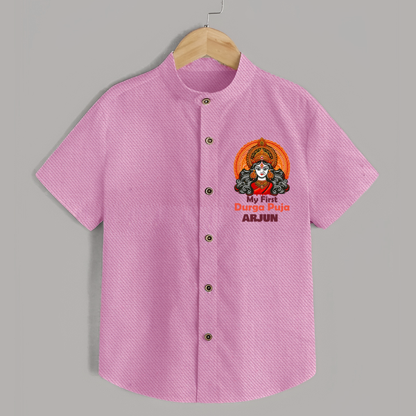 My First Durga Puja Shirt | Personalized Baby Shirt for Navratri - BABY PINK - 0 - 6 Months Old (Chest 23")