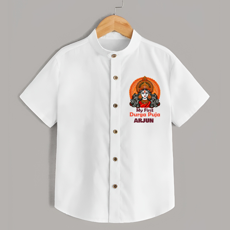 My First Durga Puja Shirt | Personalized Baby Shirt for Navratri - WHITE - 0 - 6 Months Old (Chest 23")
