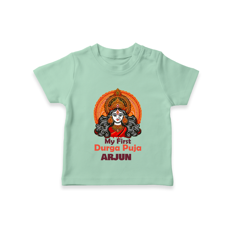 My First Durga Puja Tshirt | Personalized Baby Tshirt for Navratri - MINT GREEN - 0-5 Months Old (Chest 17")