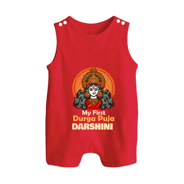 My First Durga Puja Divine Goddess Button Romper - RED - New Born (Chest 18")
