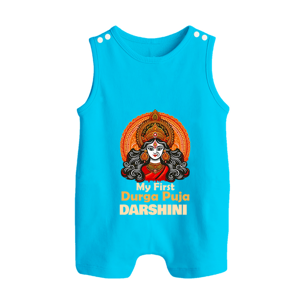 My First Durga Puja Divine Goddess Button Romper - SKY BLUE - New Born (Chest 18")