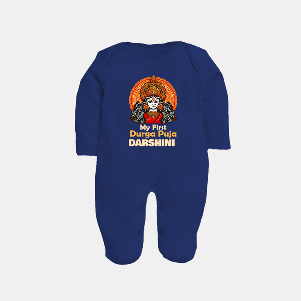 My First Durga Puja Divine Goddess Full Body Suit - NAVY BLUE - New Born (Chest 7.5")