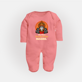My First Durga Puja Sleep Suit | Personalized Baby Sleep Suit for Navratri - PEACH - New Born (Chest 7.5")