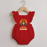 My First Durga Puja Divine Goddess Romper Frock - RED - 0 - 3 Months Old (Chest 19")