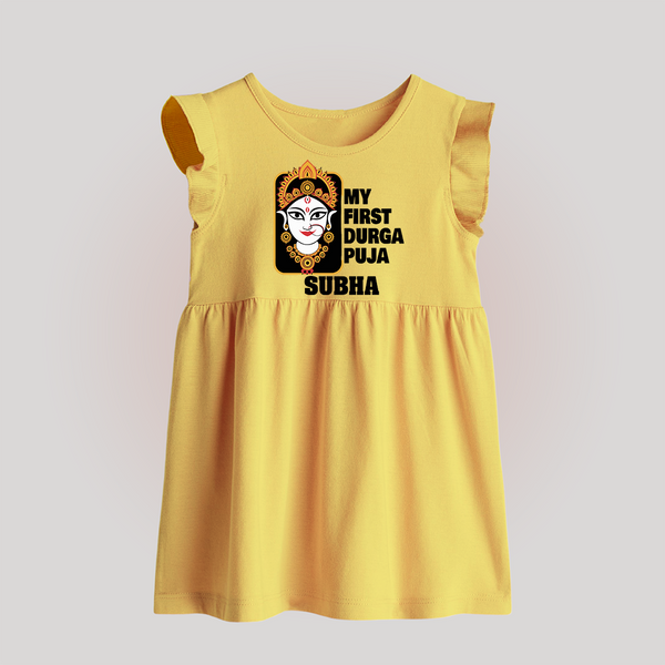 My First Navratri Baby Frock | Custom Baby Frock for Durga Puja Festivities - PASTEL YELLOW - 0 - 3 Months Old (Chest 17")
