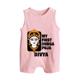 My First Durga Puja Traditional Face Art Button Romper - BABY PINK - New Born (Chest 18")