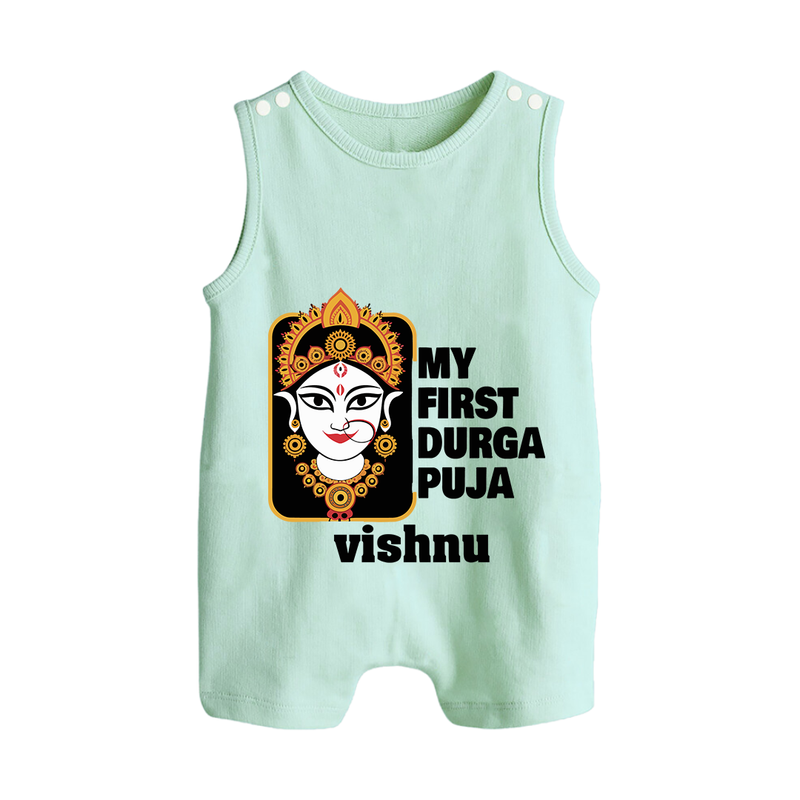 My First Navratri Romper Suit | Custom Baby Romper Suit for Durga Puja Festivities - MINT GREEN - 0 - 5 Months Old (Chest 18")