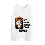 My First Durga Puja Traditional Face Art Button Romper - WHITE - New Born (Chest 18")
