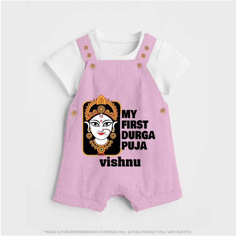 My First Navratri Dungaree Set | Custom Baby Dungaree Set for Durga Puja Festivities - BABY PINK - 0 - 5 Months Old (Chest 18")