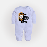 My First Durga Puja Traditional Face Art Full Body Suit - BABY BLUE - New Born (Chest 7.5")