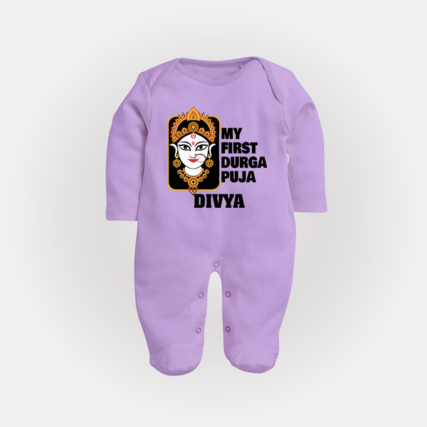 My First Durga Puja Traditional Face Art Full Body Suit - LILAC - New Born (Chest 7.5")