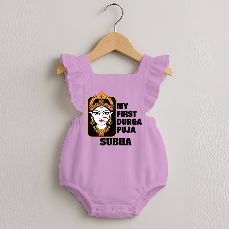 My First Navratri Romper Frock | Custom Baby Romper Frock for Durga Puja Festivities - BABY PINK - 0 - 3 Months Old (Chest 19")