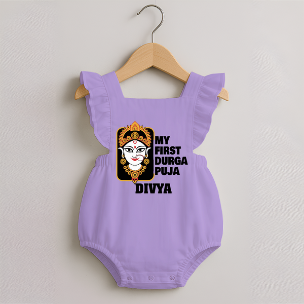My First Durga Puja Traditional Face Art Romper Frock - LILAC - 0 - 3 Months Old (Chest 19")