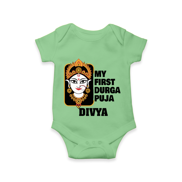 My First Durga Puja Traditional Face Art Romper - GREEN - New Born (Chest 14")