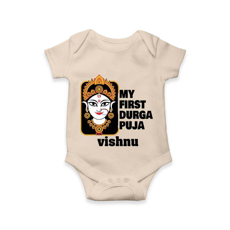 My First Navratri Romper | Custom Baby Romper for Durga Puja Festivities - IVORY - New Born (Chest 14")