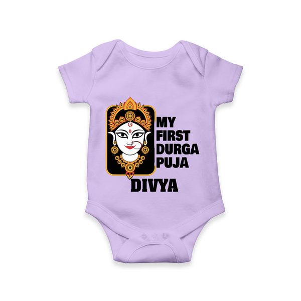 My First Durga Puja Traditional Face Art Romper - LILAC - New Born (Chest 14")