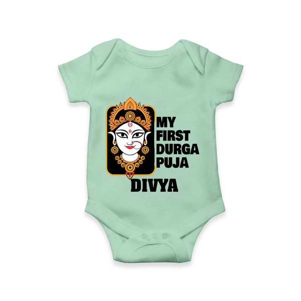 My First Durga Puja Traditional Face Art Romper - MINT GREEN - New Born (Chest 14")