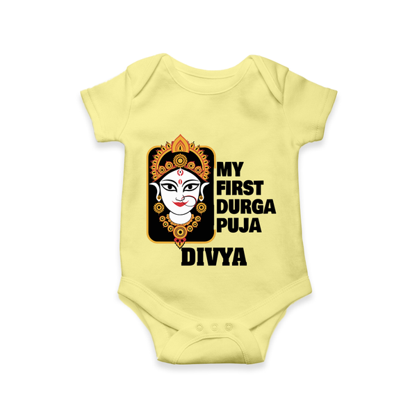 My First Durga Puja Traditional Face Art Romper - PASTEL YELLOW - New Born (Chest 14")
