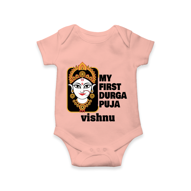 My First Navratri Romper | Custom Baby Romper for Durga Puja Festivities - PEACH - New Born (Chest 14")