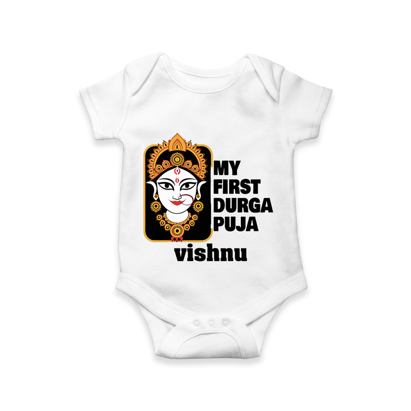My First Navratri Romper | Custom Baby Romper for Durga Puja Festivities - WHITE - New Born (Chest 14")