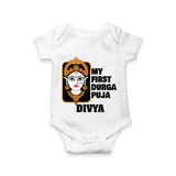 My First Durga Puja Traditional Face Art Romper - WHITE - New Born (Chest 14")