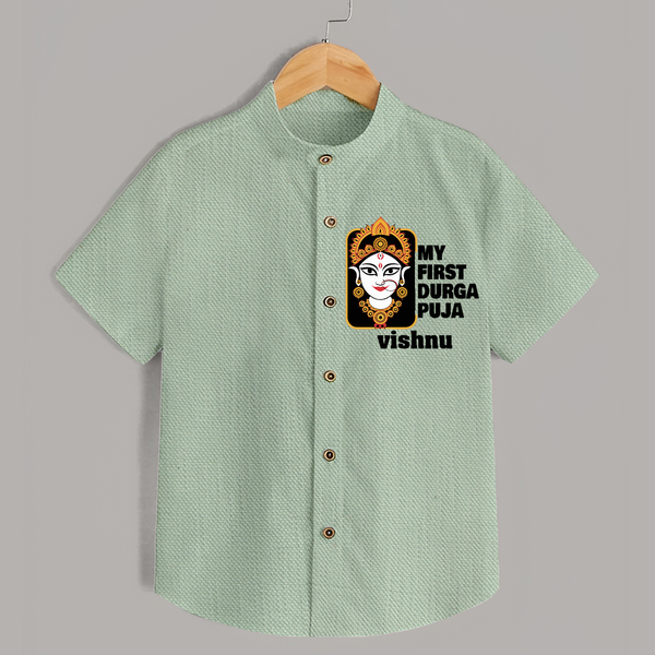 My First Navratri Shirt | Custom Baby Shirt for Durga Puja Festivities - MINT GREEN - 0 - 6 Months Old (Chest 23")