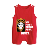My First Durga Puja Traditional Face Art Button Romper - RED - New Born (Chest 18")