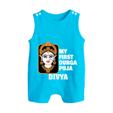 My First Durga Puja Traditional Face Art Button Romper - SKY BLUE - New Born (Chest 18")