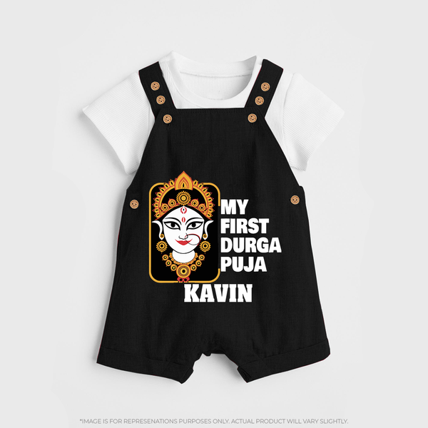 My First Navratri Dungaree Set | Custom Baby Dungaree Set for Durga Puja Festivities - BLACK - 0 - 5 Months Old (Chest 18")