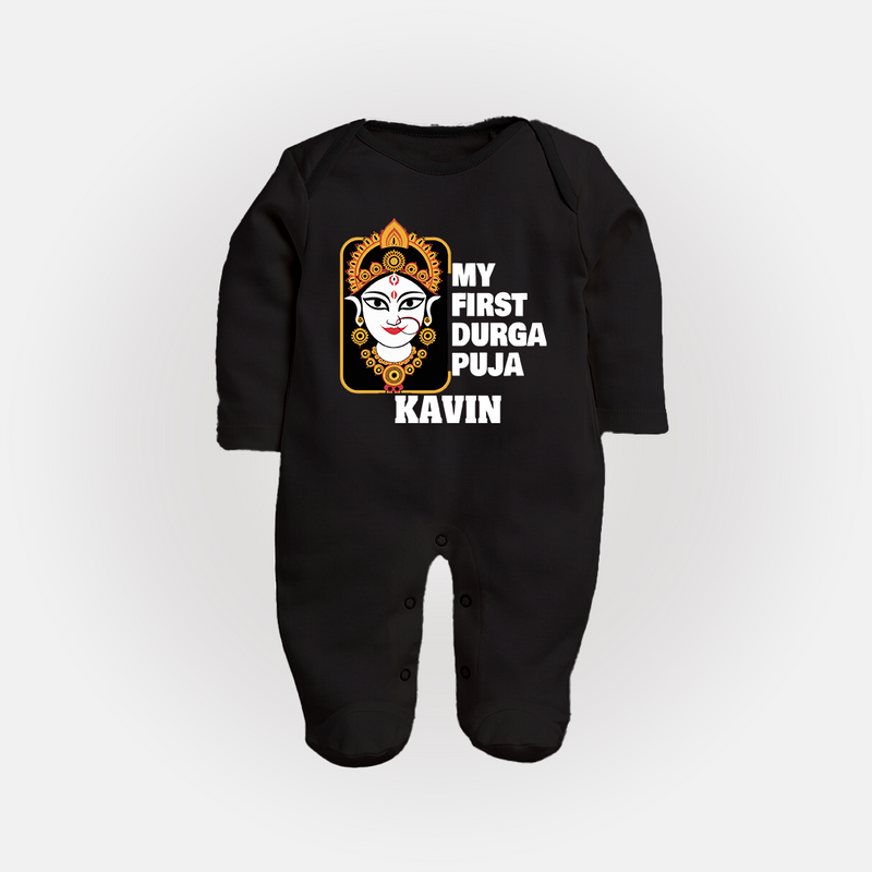 My First Navratri Sleep Suit | Custom Baby Sleep Suit for Durga Puja Festivities - BLACK - New Born (Chest 7.5")
